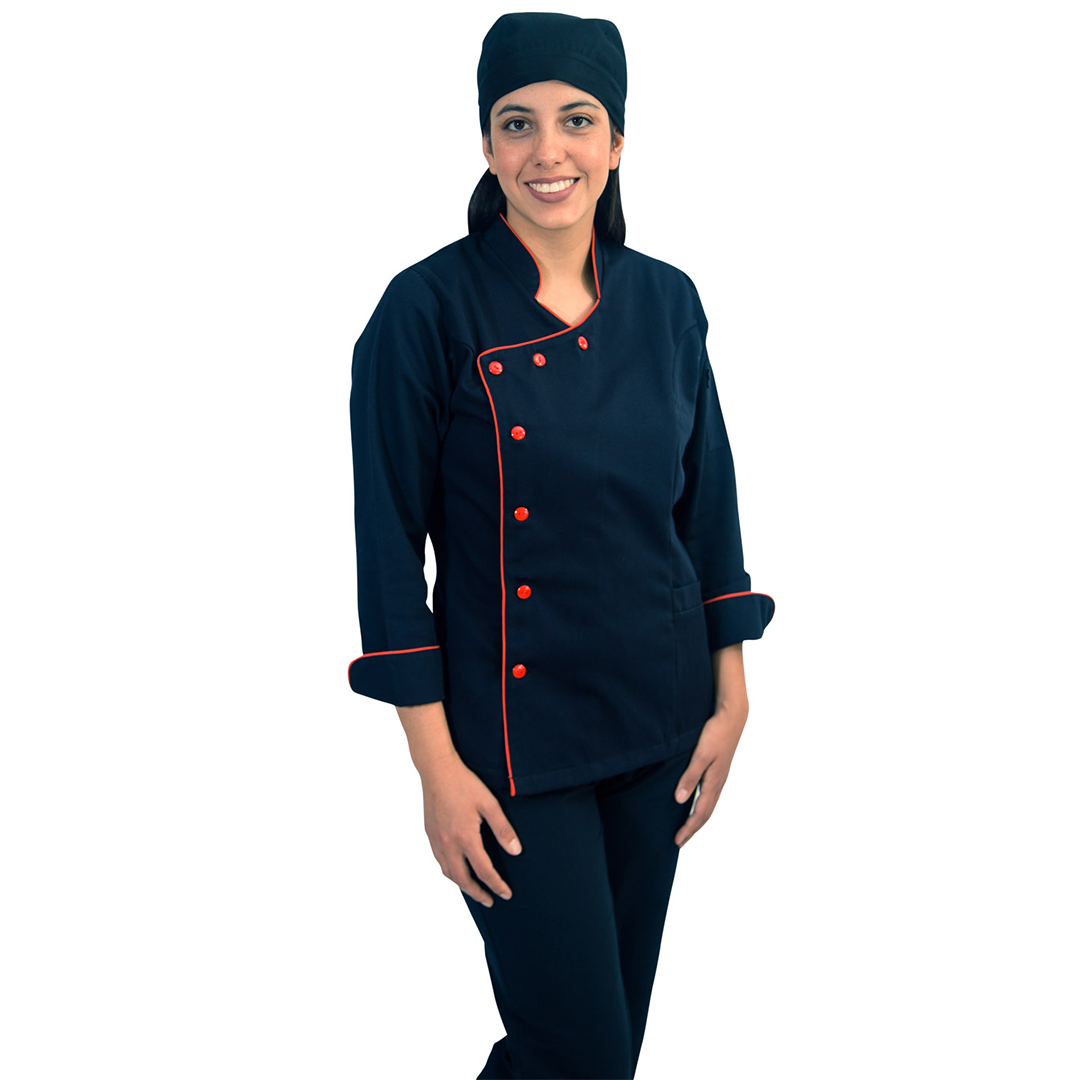Gracias por tu ayuda Normal reembolso Chaqueta chef dama con vivos finos - Confección profesional de uniformes